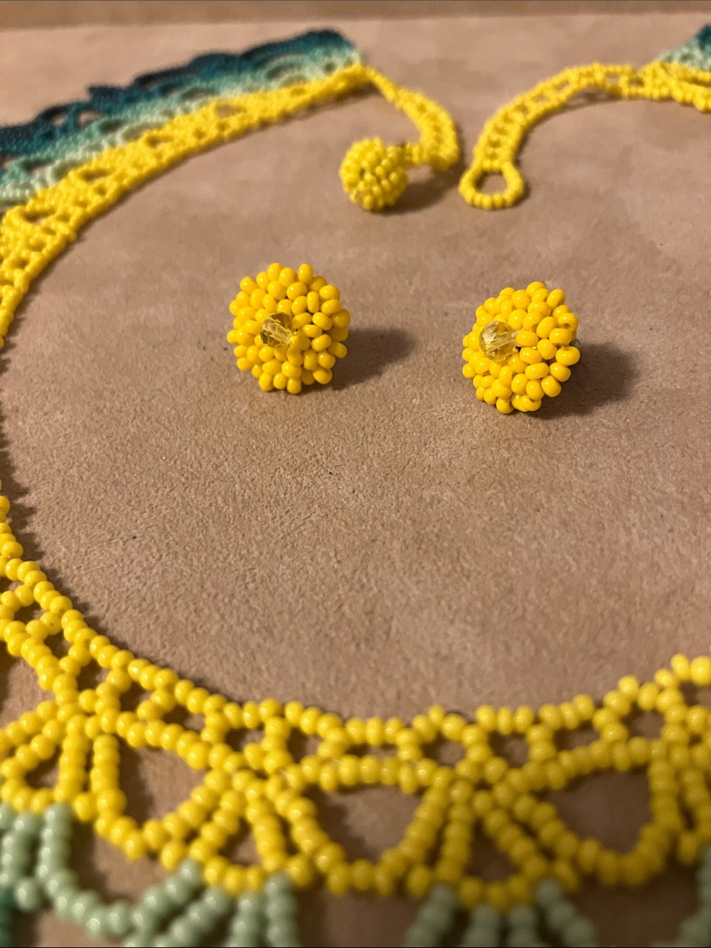 HANDMADE Colored beaded earrings and necklace matching set